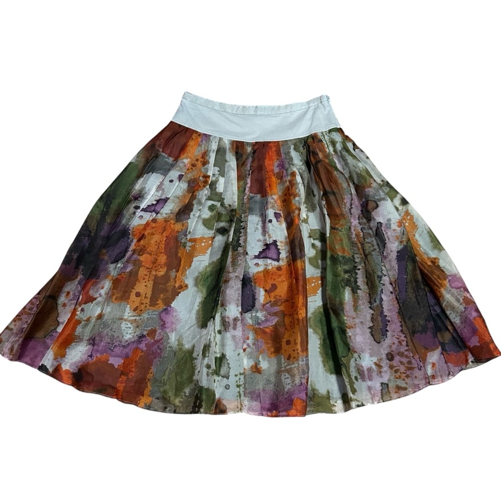 A-Line Watercolor Print Skirt in Multicolor